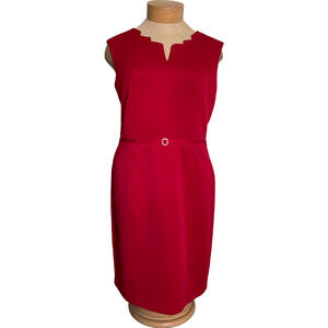 Ellen Tracy Women's XL Red Dress Sleeveless Scalloped Neckline